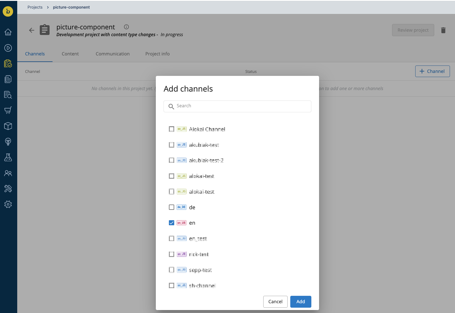 Adding channel to a project