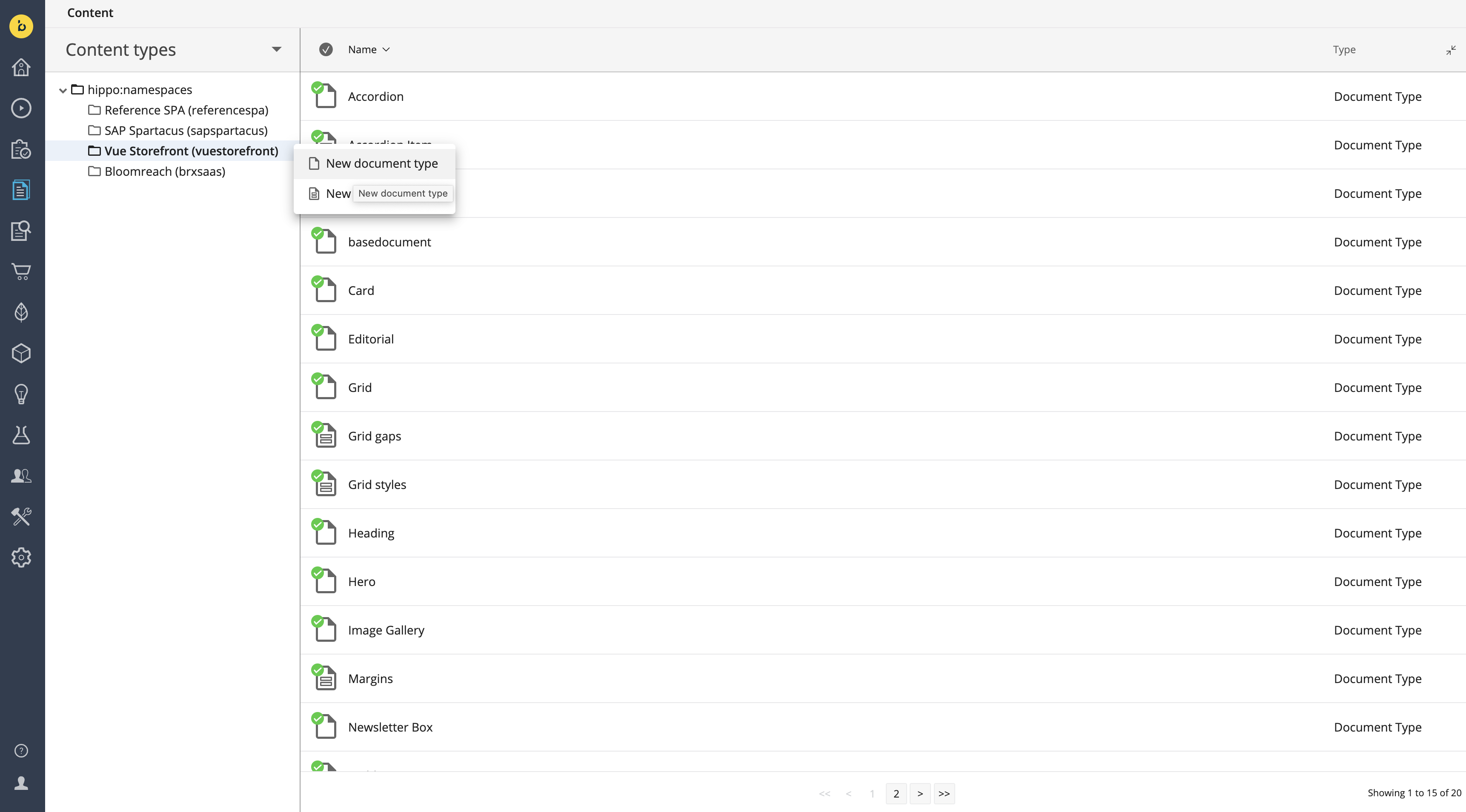 Choosing new document type from dropdown
