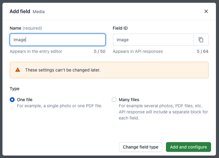 Add Image field modal