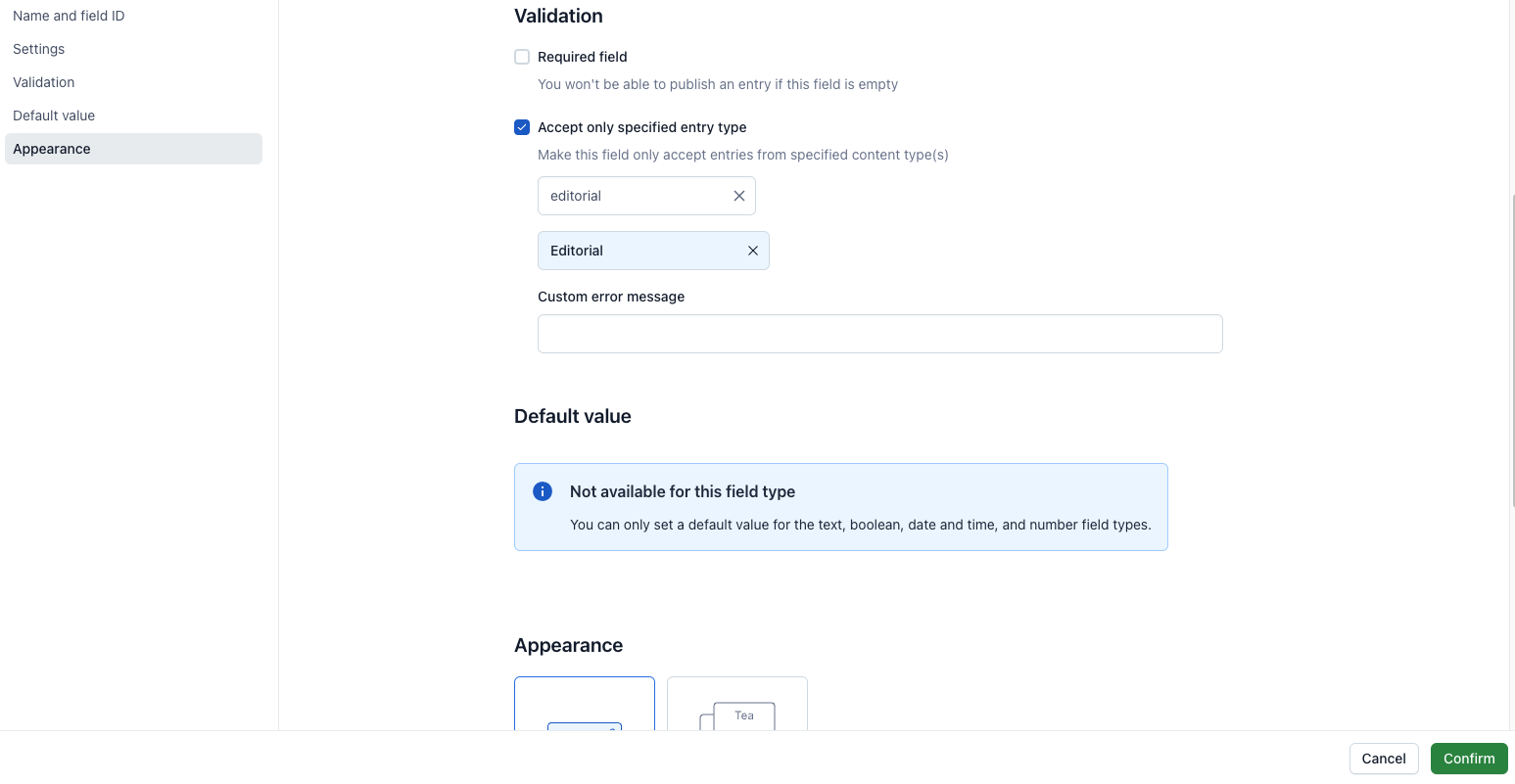 Caption field validation