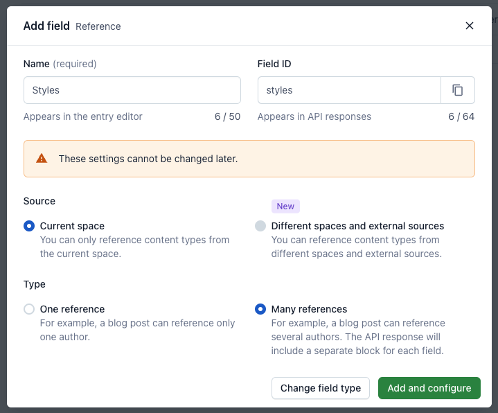 Add Styles field modal