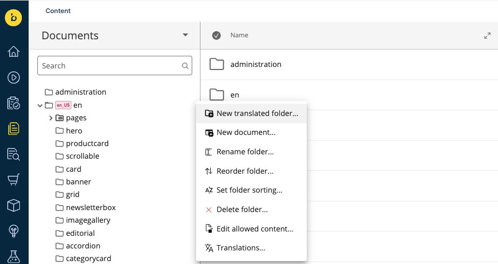 Choosing translated folder from dropdown
