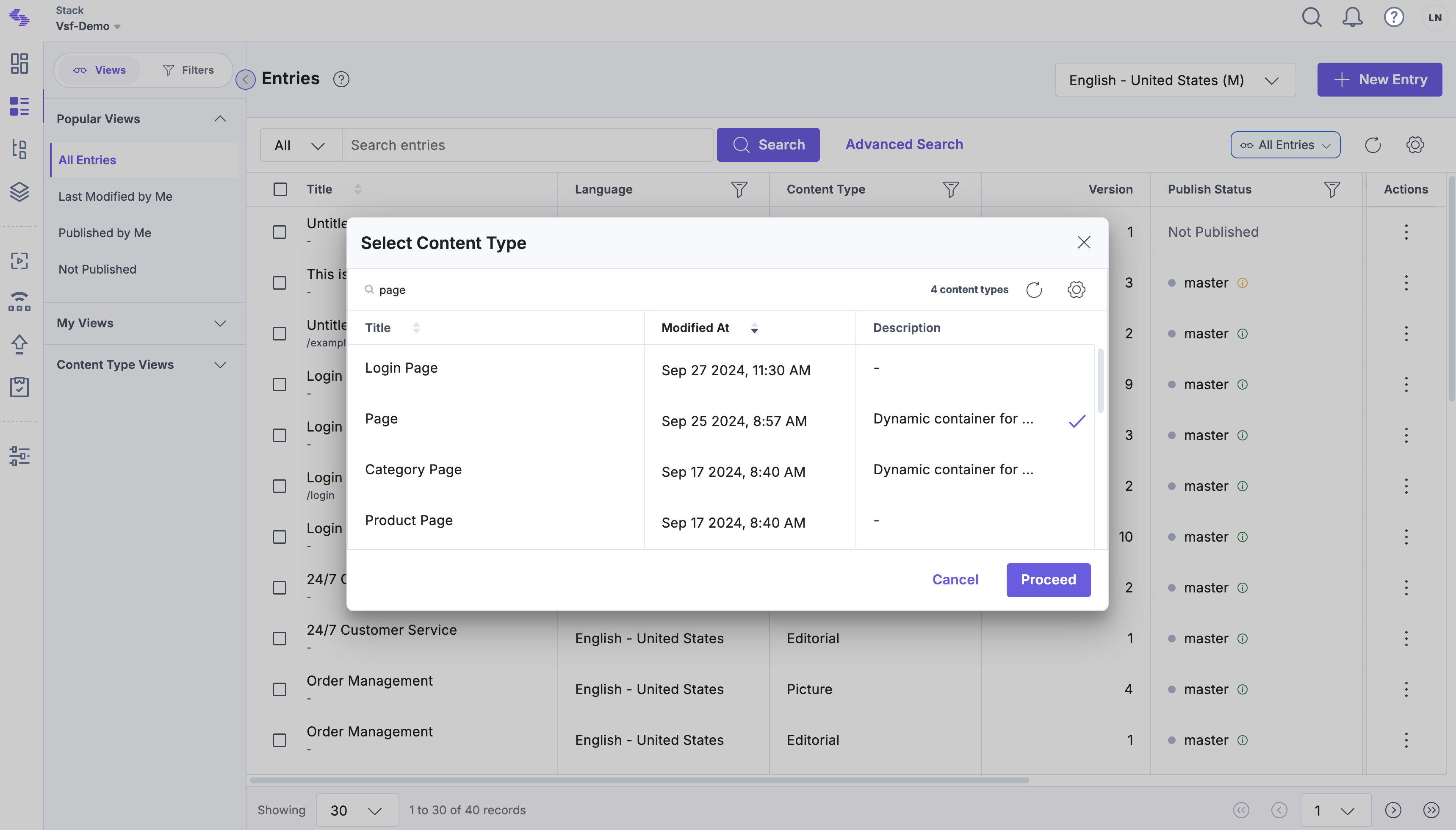Create new Contentstack Page Entry