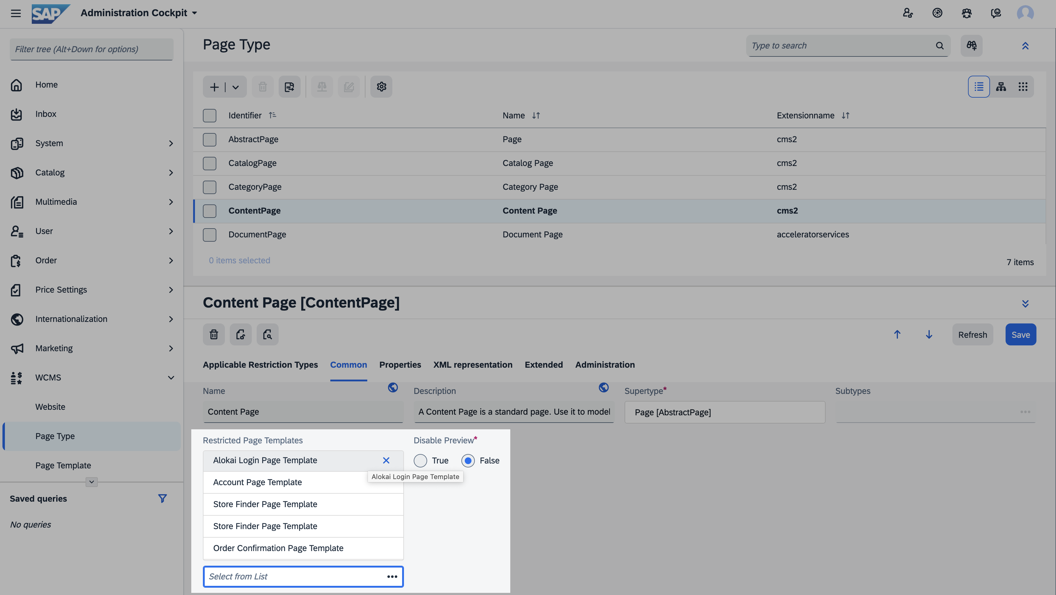 add page template to the page type