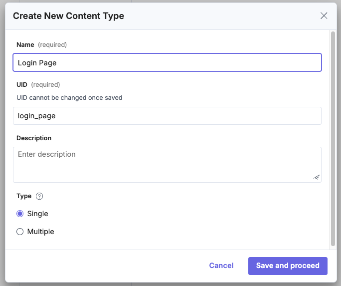 Create Content Type Modal