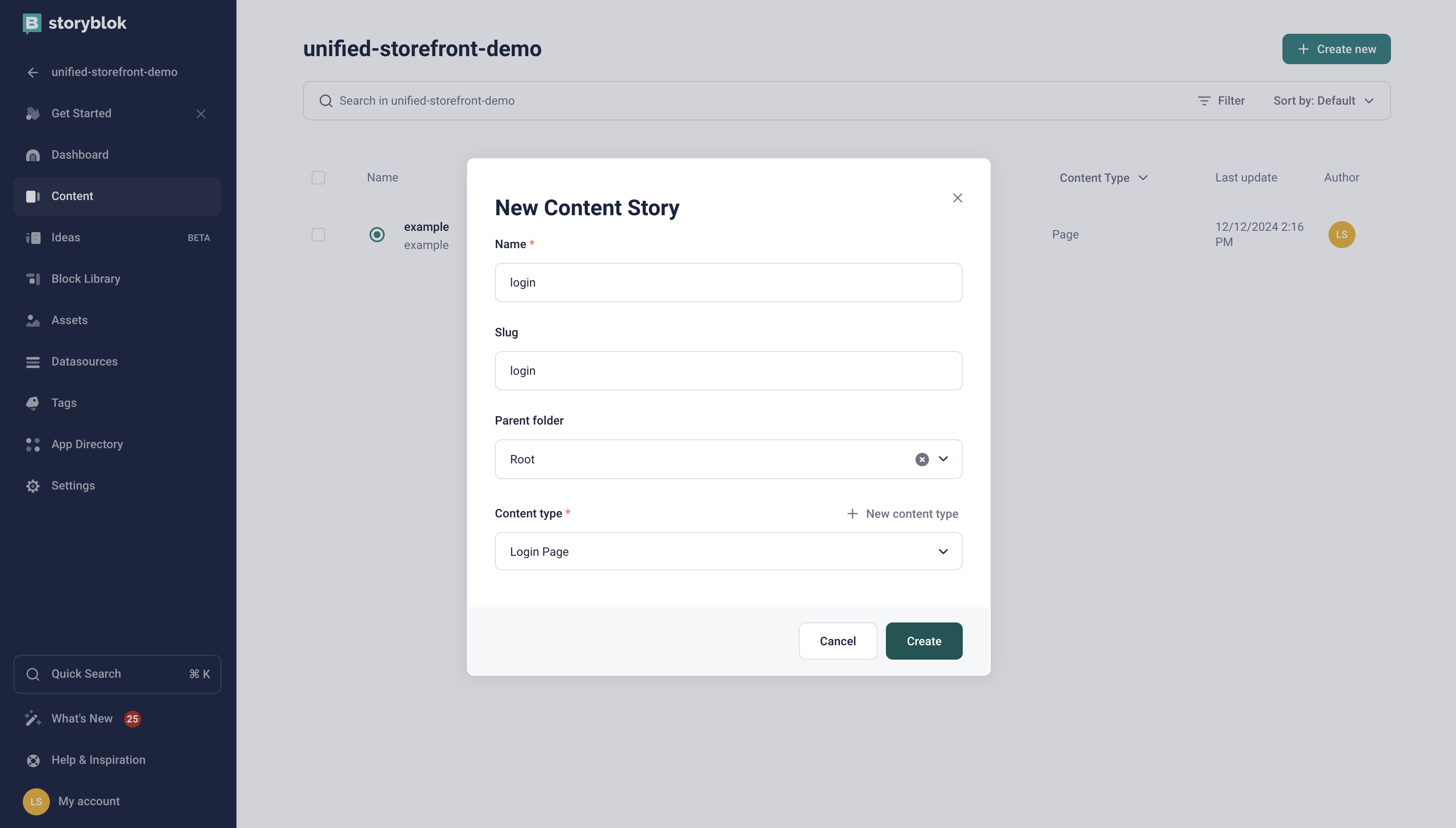 create new story form