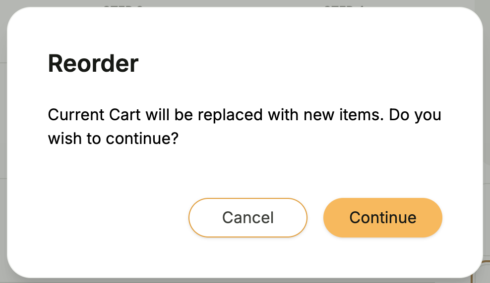 Re-order confirmation modal