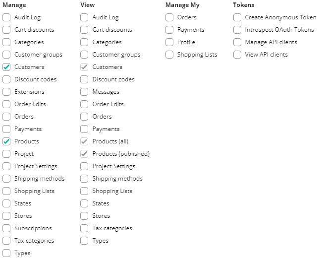 Image showing list of recommended scopes for the server