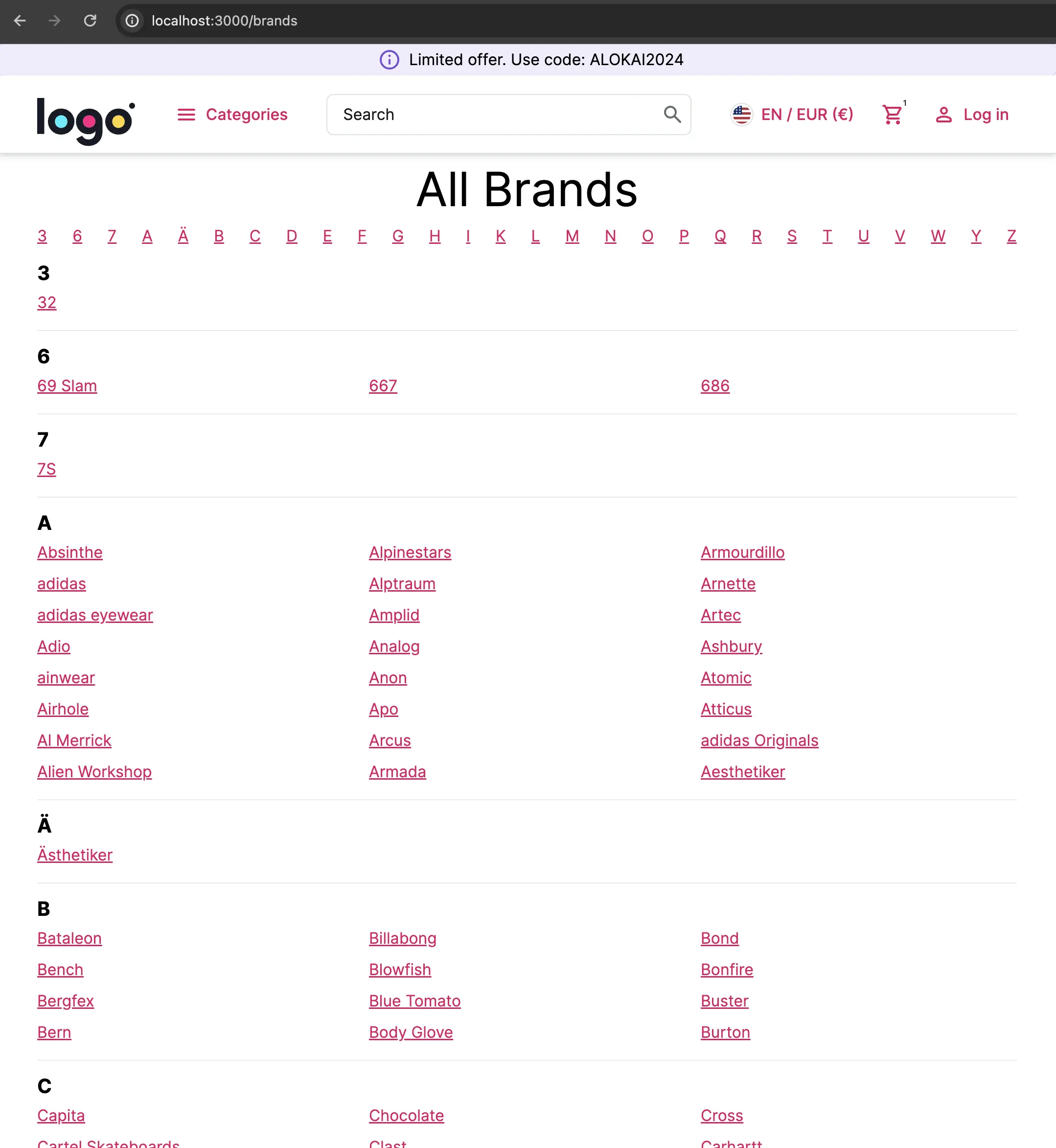 Brands page