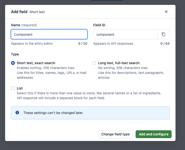 creating components component field