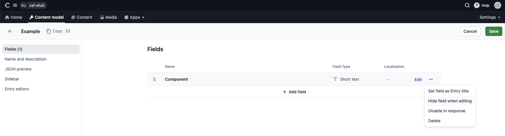 creating components hide component field