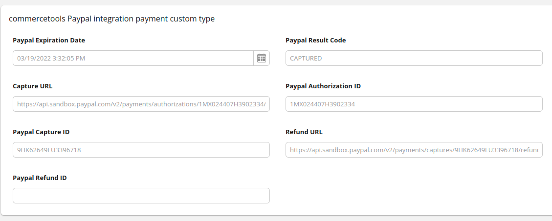 commercetools paypal integration panel - refund