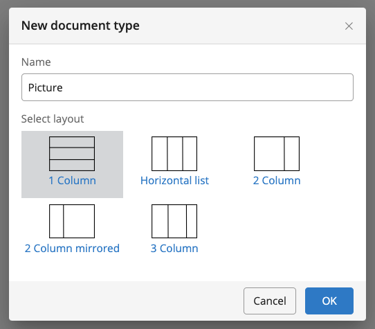 Document type modal