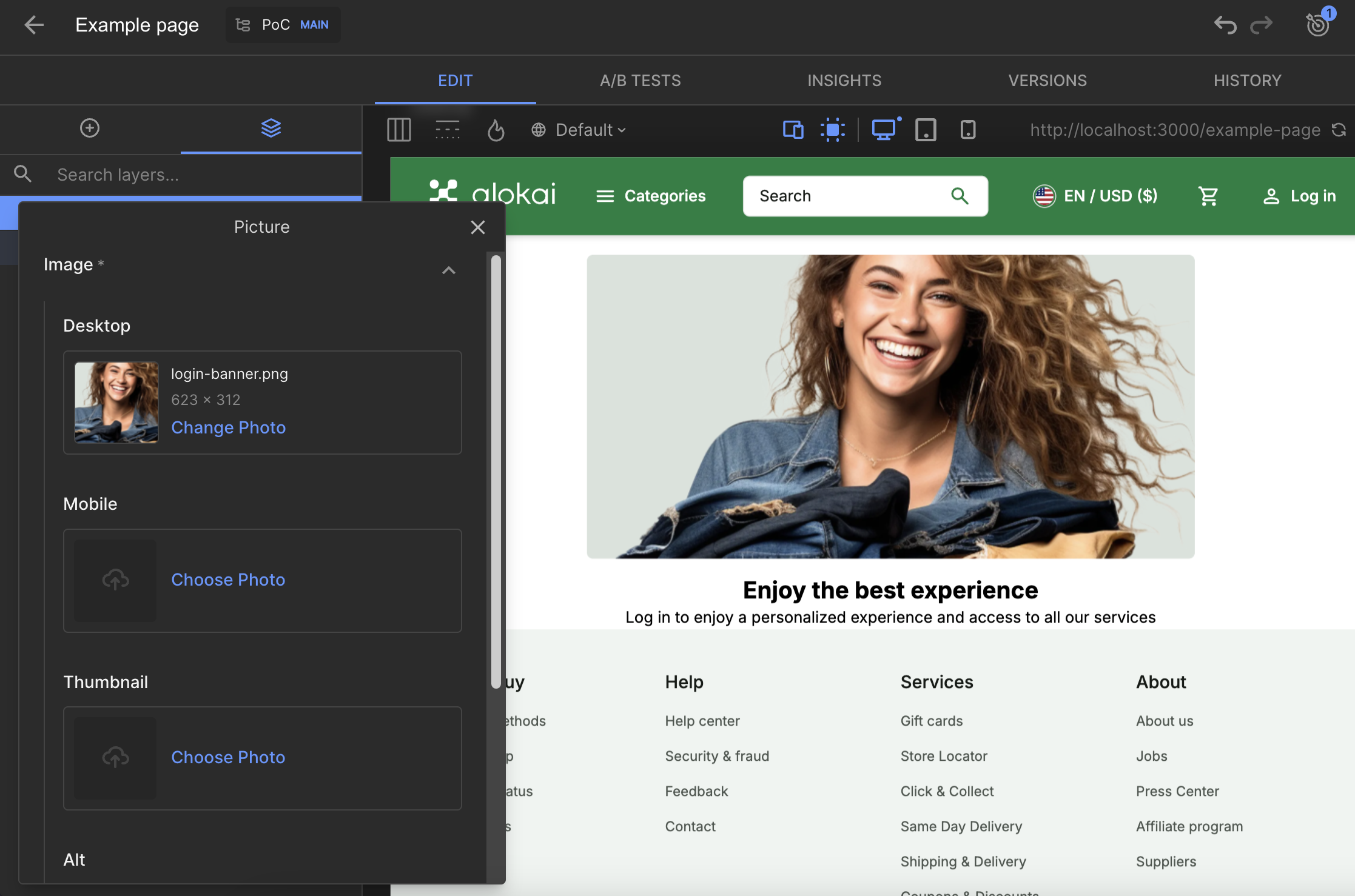 Picture component in visual editor