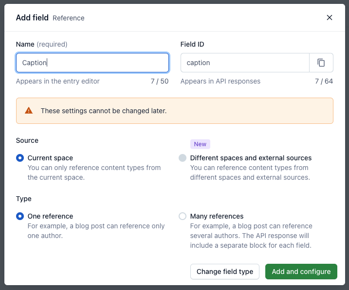 Add Caption field modal