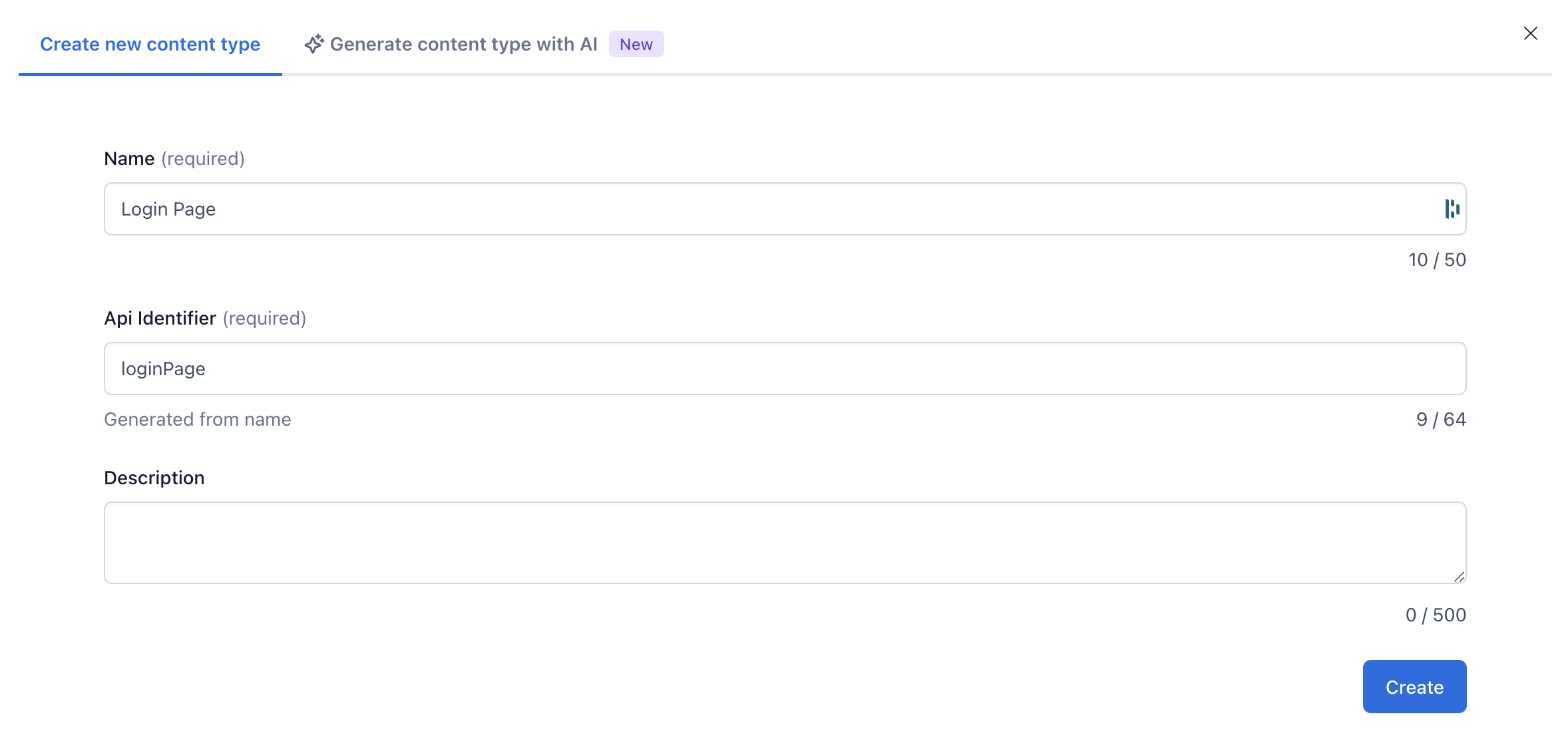 Create Content Type Modal