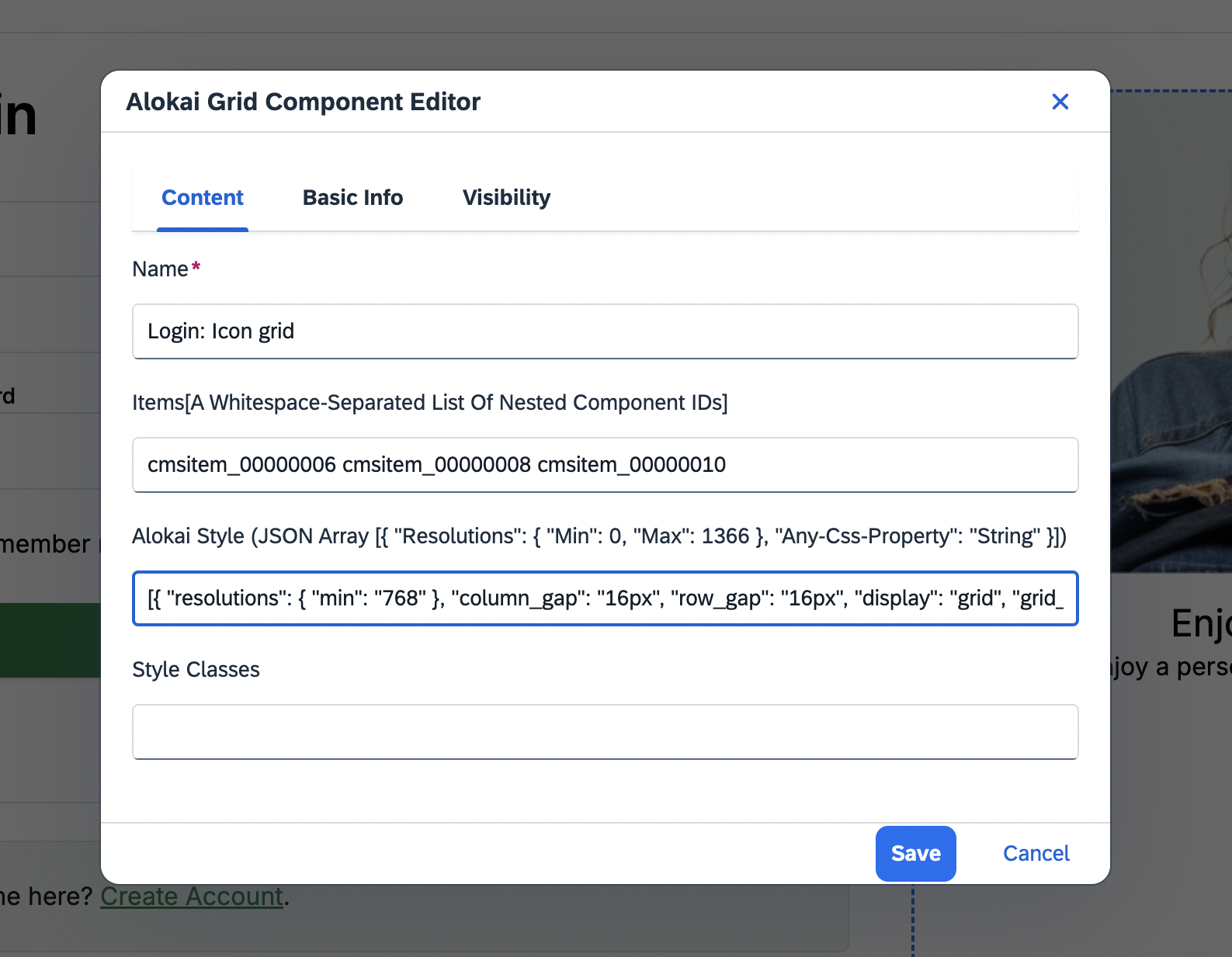 grid component editor