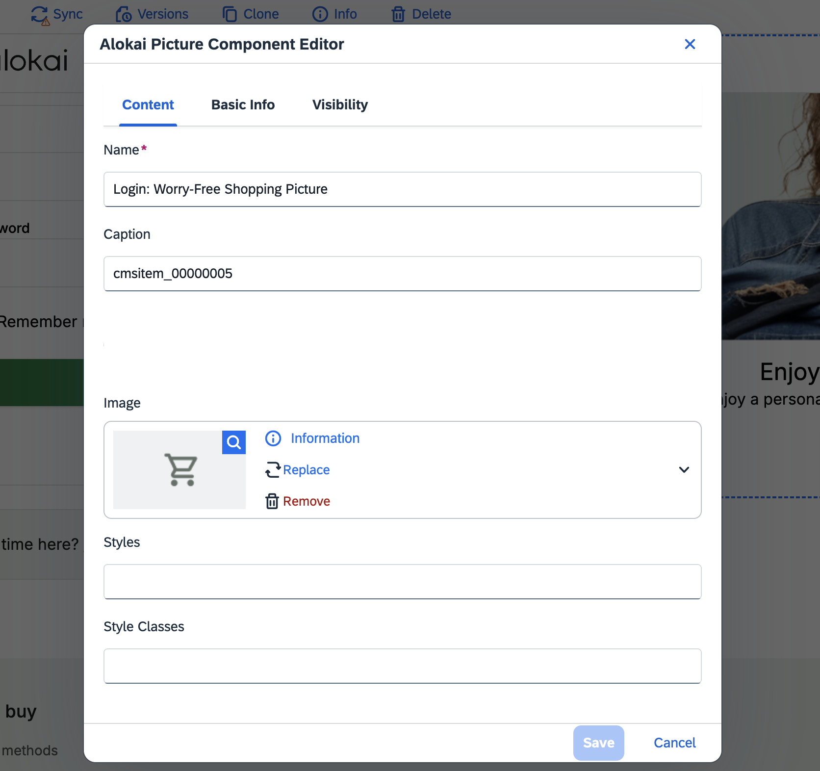 Grid icon caption picture editor